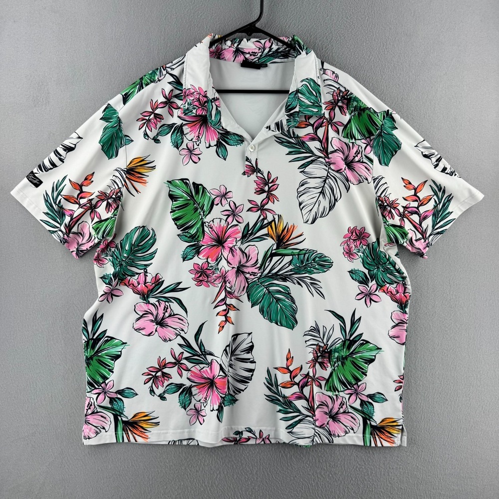 Sunday Swagger Shirt Mens 3XL White Floral Golf Stretch Polo FLAWS SEE